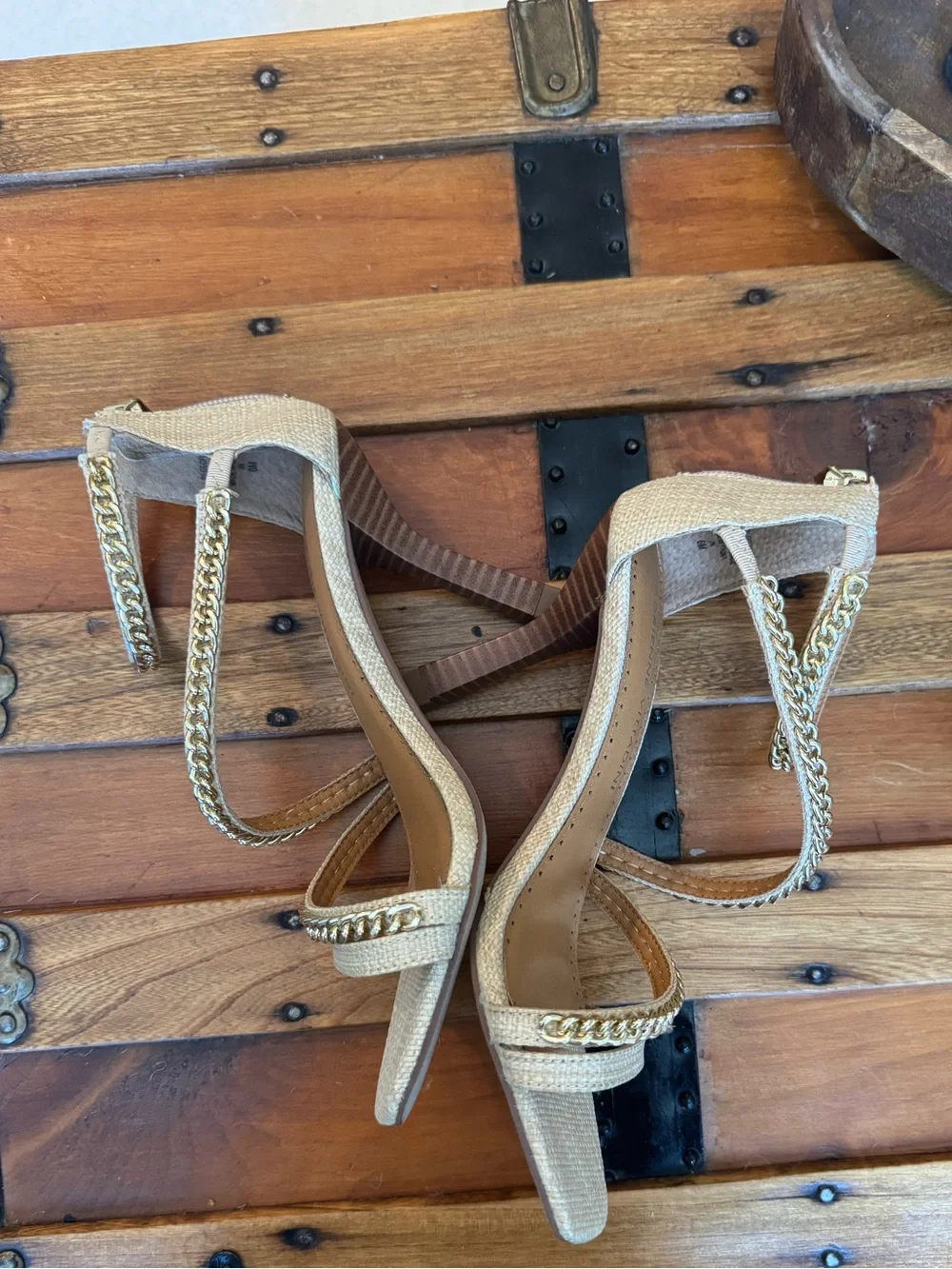 Adrienne Vittadini Geoff iStrappy Heels with Gold Chain Detail